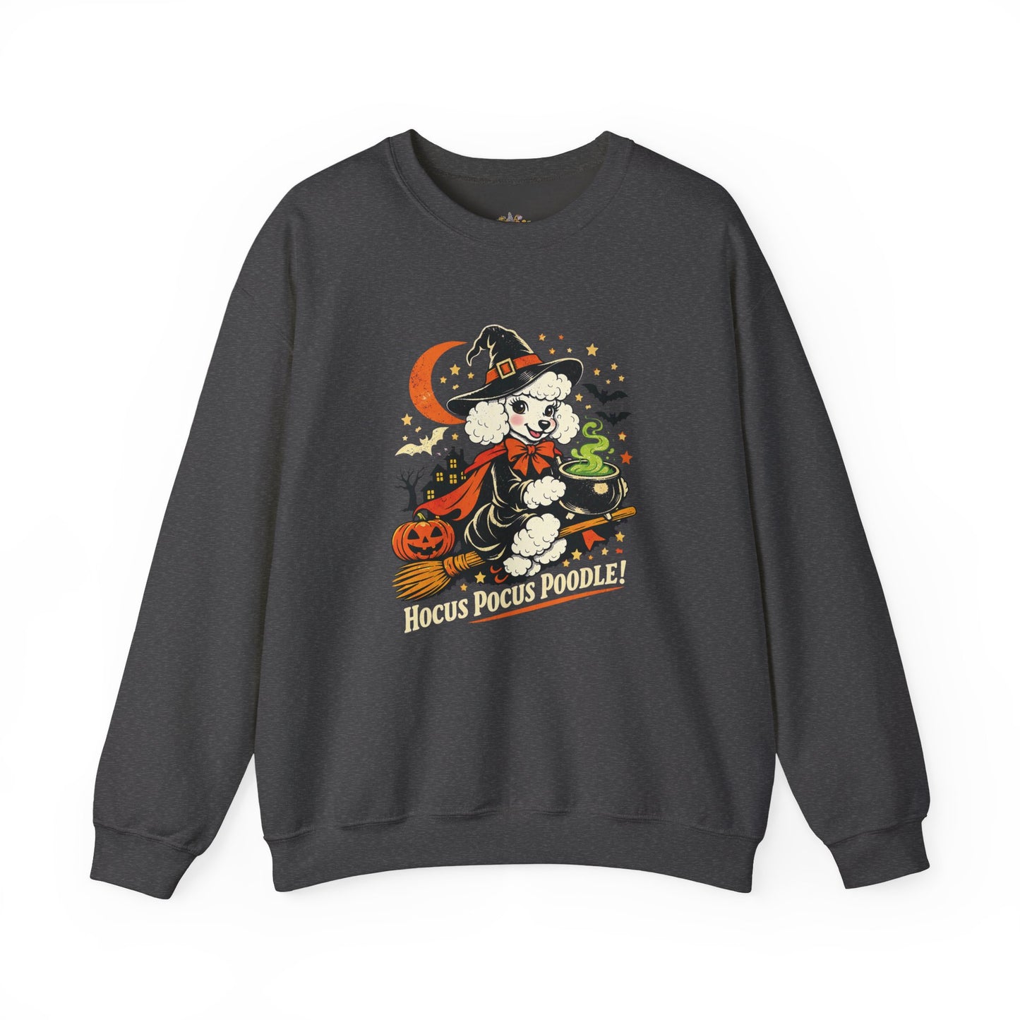 Vintage Halloween Poodle Witch Crewneck Sweatshirt — Cute Pumpkin and Poodle