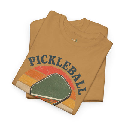 Pickleball Retro Paddle T-Shirt — Vintage Sunset Pickleball Tee (Heavy Weight Tee)