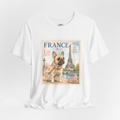 French Bulldog Postage Stamp T-Shirt | Eiffel Tower Paris Design
