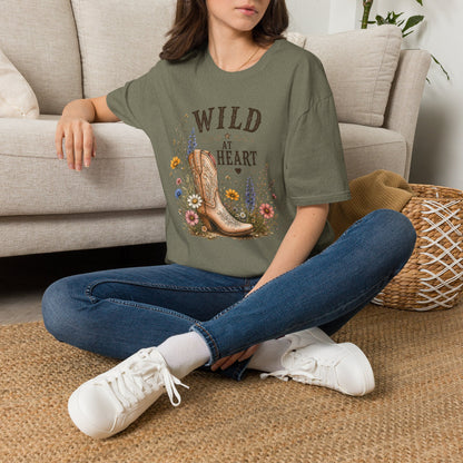Wild at Heart Cowboy Boot T-Shirt – Floral Western Graphic Tee (Light Weight, Ultra Soft Tee)