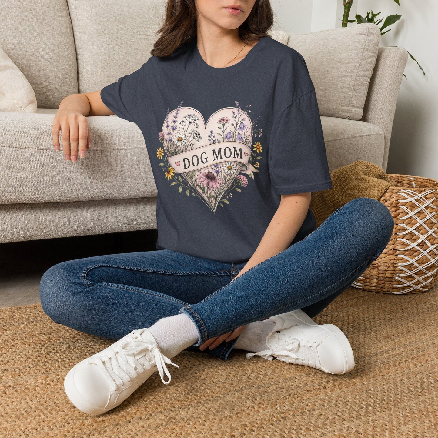 Dog Mom Floral Heart T-Shirt (Light Weight, Ultra Soft)