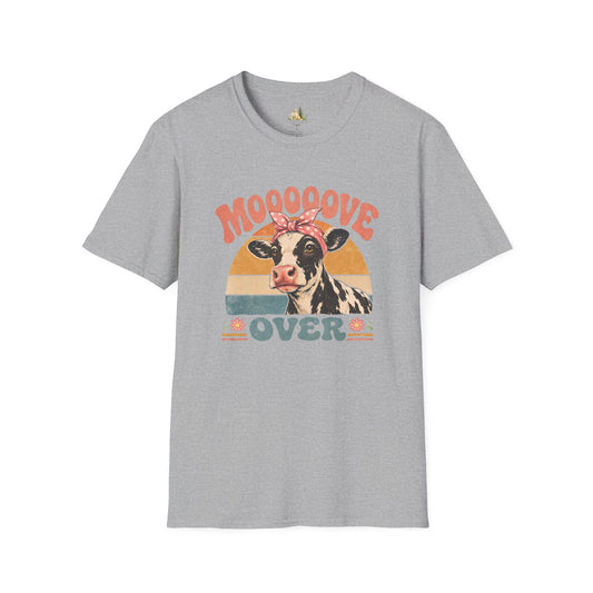 Moooove Over Cow Graphic Tee — Retro Farm Animal Shirt for Women (Light Weight, Ultra Soft Tee)