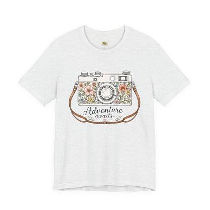 Floral Vintage Camera Adventure Awaits T-Shirt | Photography Travel Tee