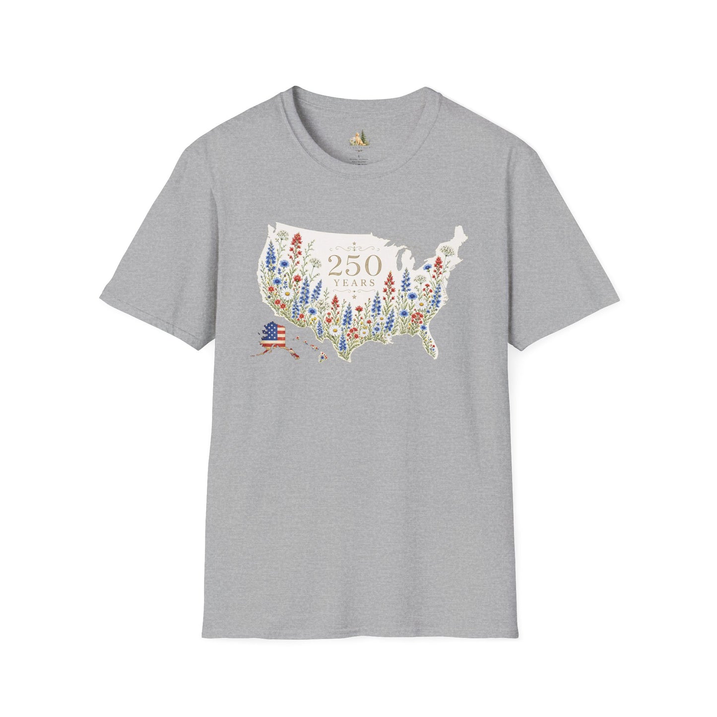 Unisex 250 Years USA Floral Map T-Shirt — Patriotic Anniversary Graphic Tee (Light weight Ulta Soft T-Shirt)