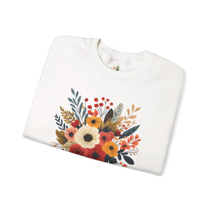 Floral Bouquet Crewneck Sweatshirt — Autumn Wildflower Graphic