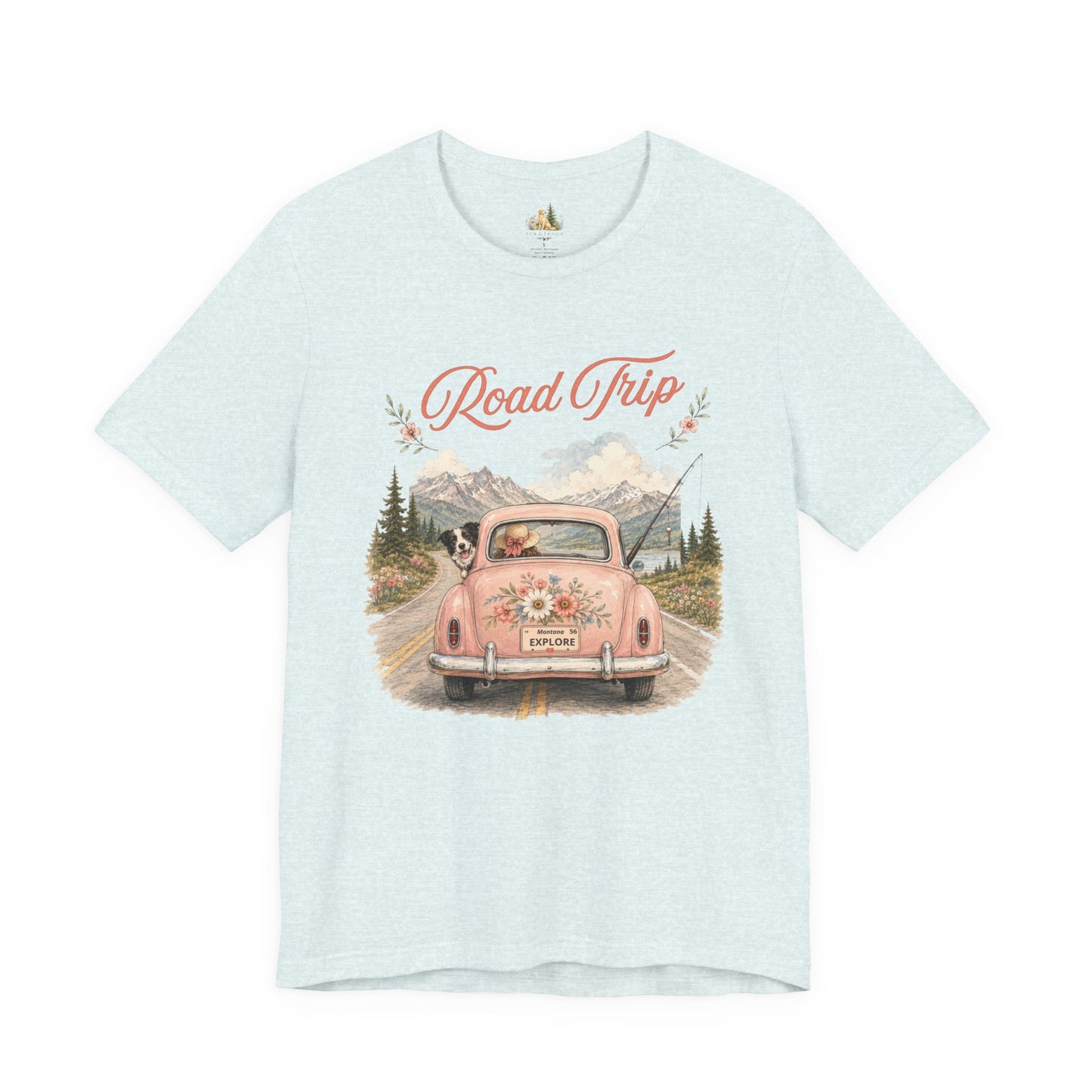 Road Trip Vintage Car T-Shirt — Retro Floral Scenic Drive Tee