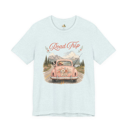 Road Trip Vintage Car T-Shirt — Retro Floral Scenic Drive Tee