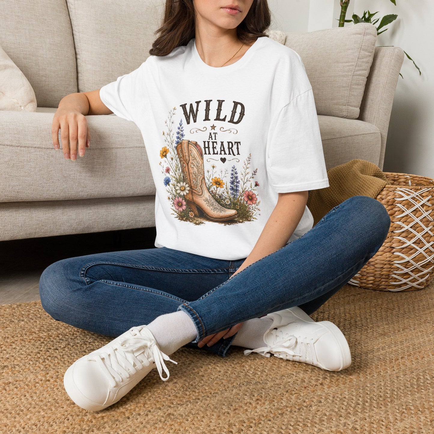 Wild at Heart Cowboy Boot T-Shirt – Floral Western Graphic Tee (Light Weight, Ultra Soft Tee)