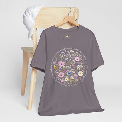 Wildflower Circle T-Shirt — Floral 'Love' Typography Tee