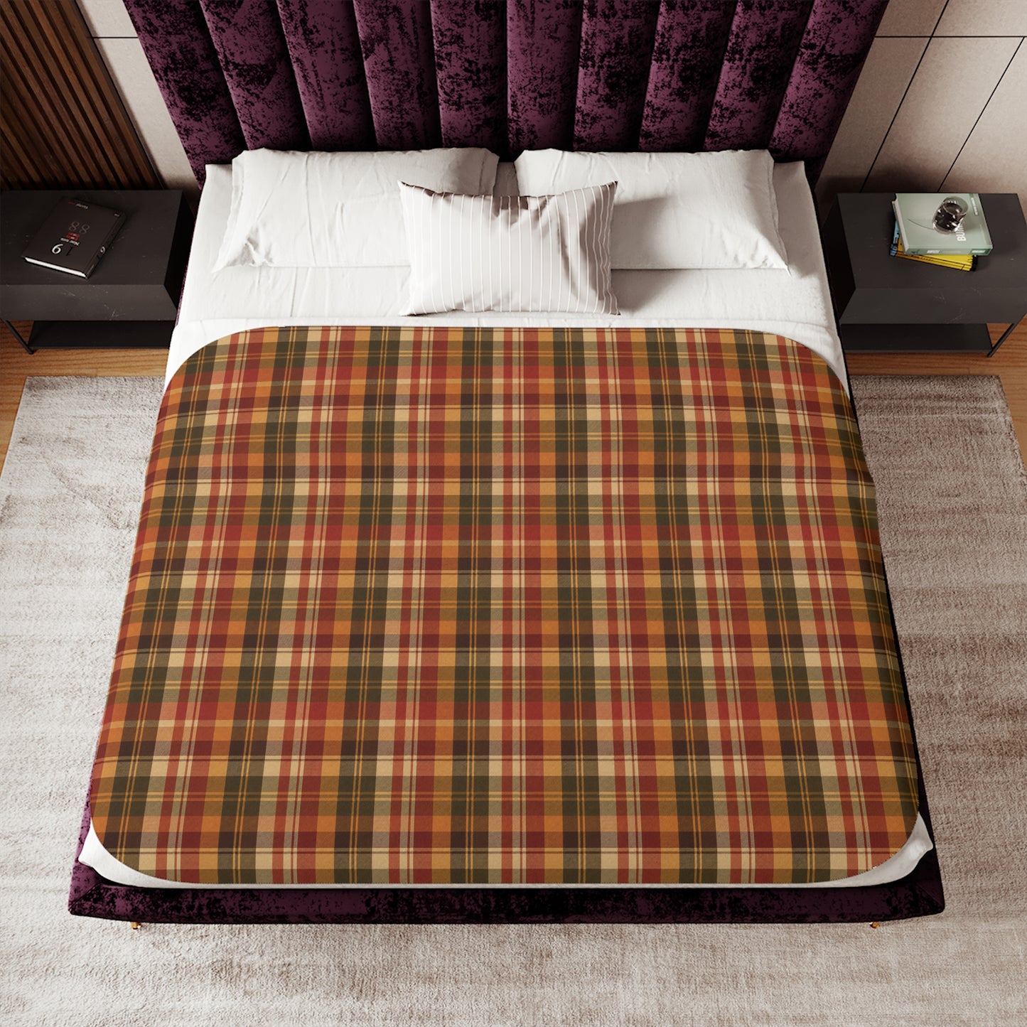 Autumn Plaid Sherpa Blanket — Cozy Fall Throw for Living Room & Cabin