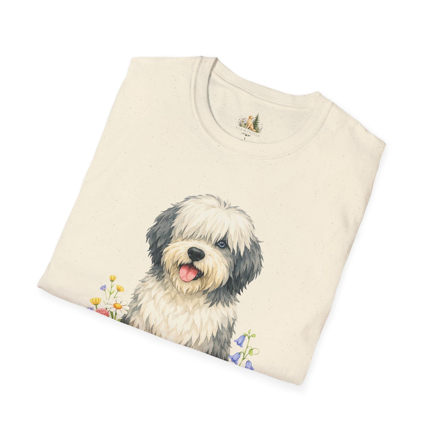 Old English Sheepdog Floral Tee — Cute Dog T‑Shirt for Dog Lovers (Light Weight, Ultra Soft Tee)