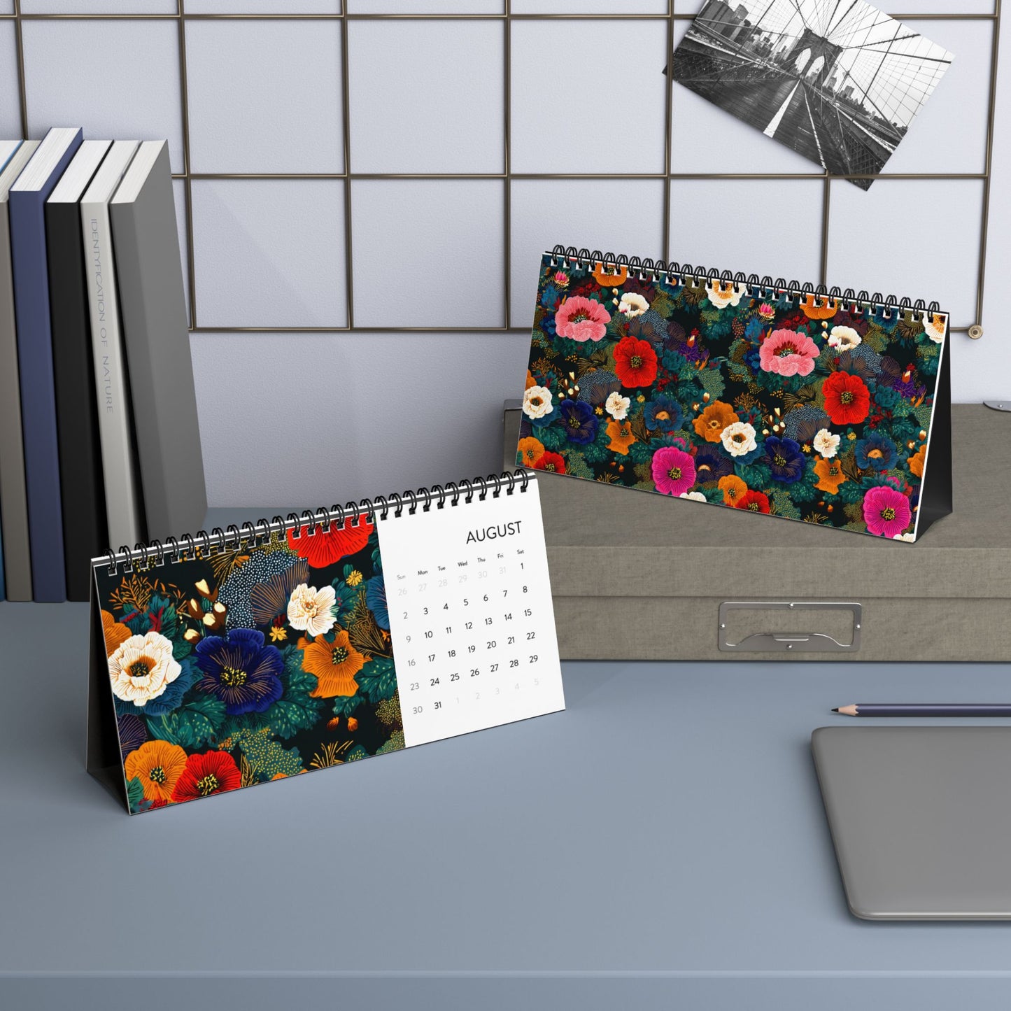 2026 Floral Desk Calendar — Colorful Botanical Desktop Planner (Grid Dates)
