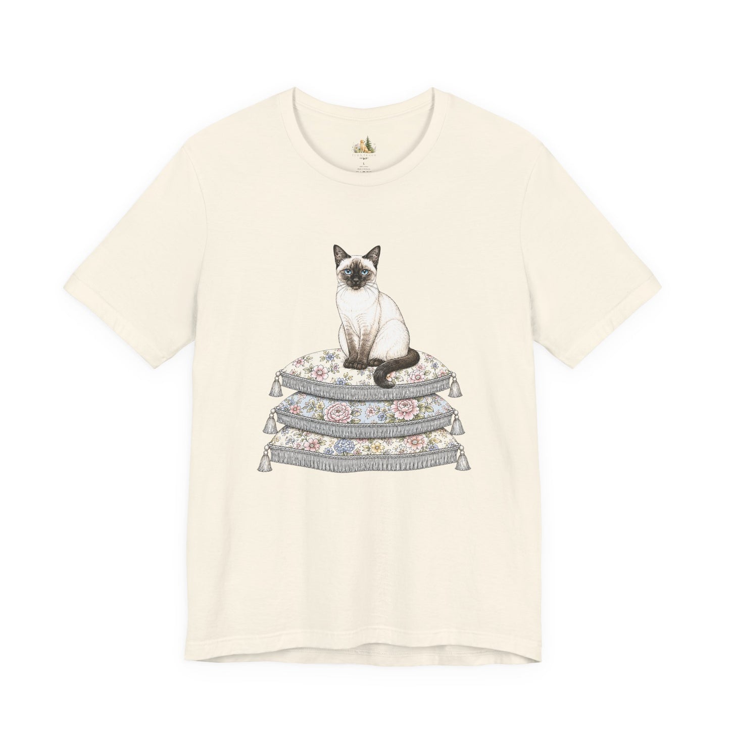 Siamese Cat on Floral Pillows T-Shirt | Vintage Pet Illustration