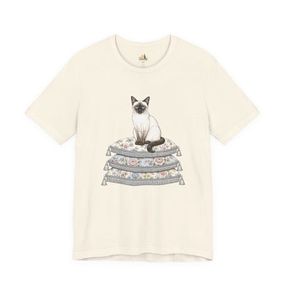 Siamese Cat on Floral Pillows T-Shirt | Vintage Pet Illustration