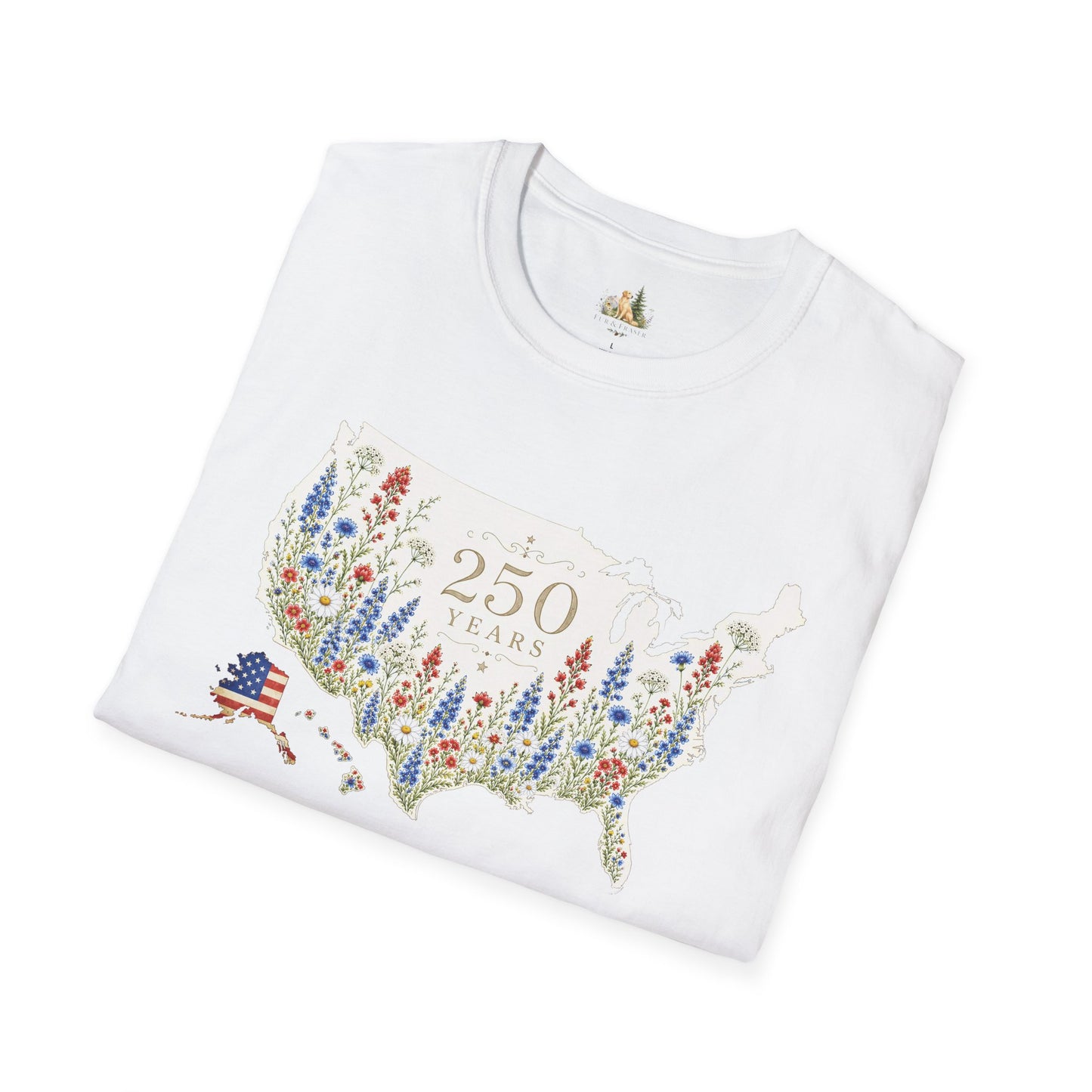 Unisex 250 Years USA Floral Map T-Shirt — Patriotic Anniversary Graphic Tee (Light weight Ulta Soft T-Shirt)