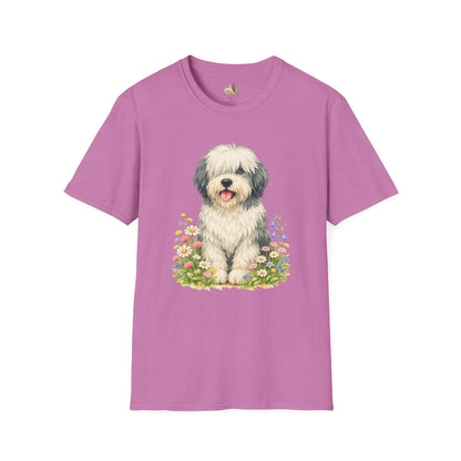Old English Sheepdog Floral Tee — Cute Dog T‑Shirt for Dog Lovers (Light Weight, Ultra Soft Tee)