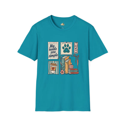 T-Shirt — "My Needs Are Simple" Book & Paw Graphic Tee