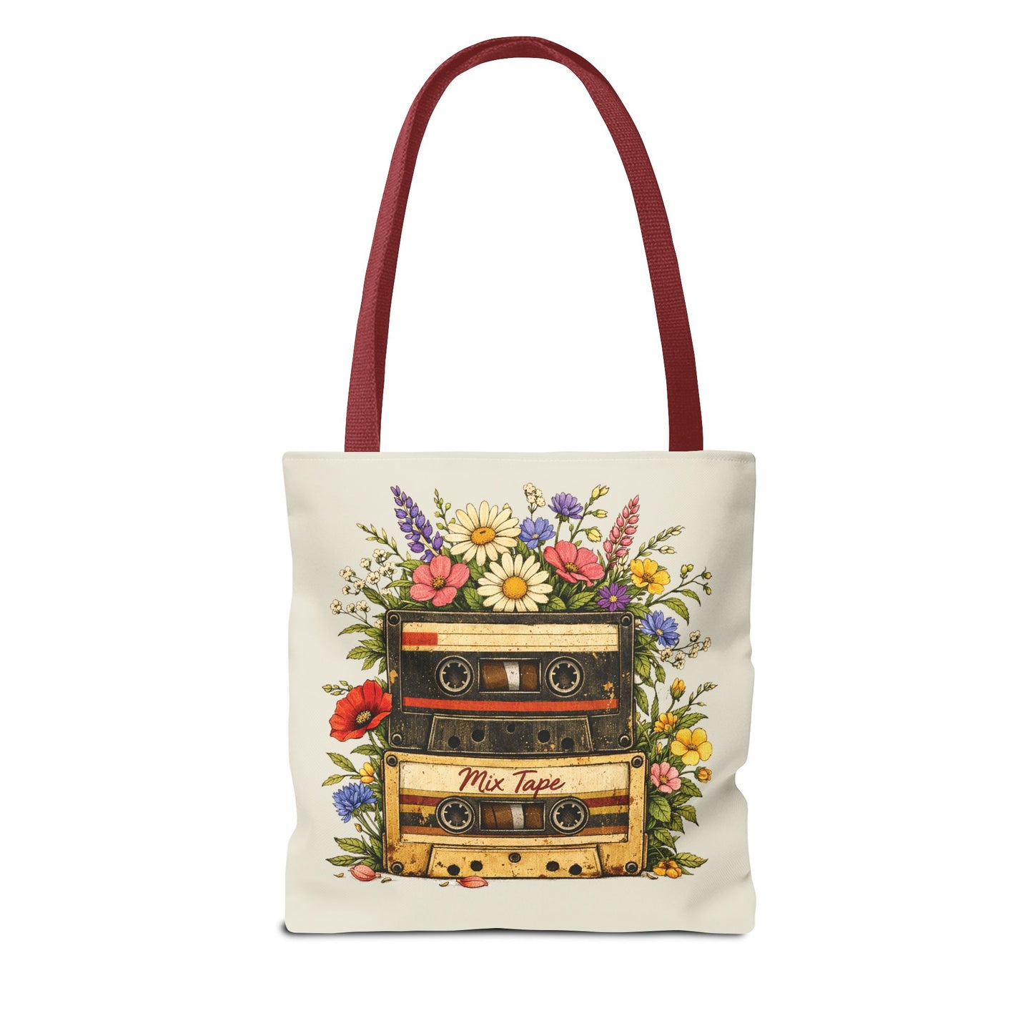 Retro Cassette Tote Bag — Floral 'Mix Tape' Vintage Music Tote