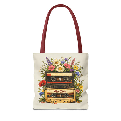 Retro Cassette Tote Bag — Floral 'Mix Tape' Vintage Music Tote