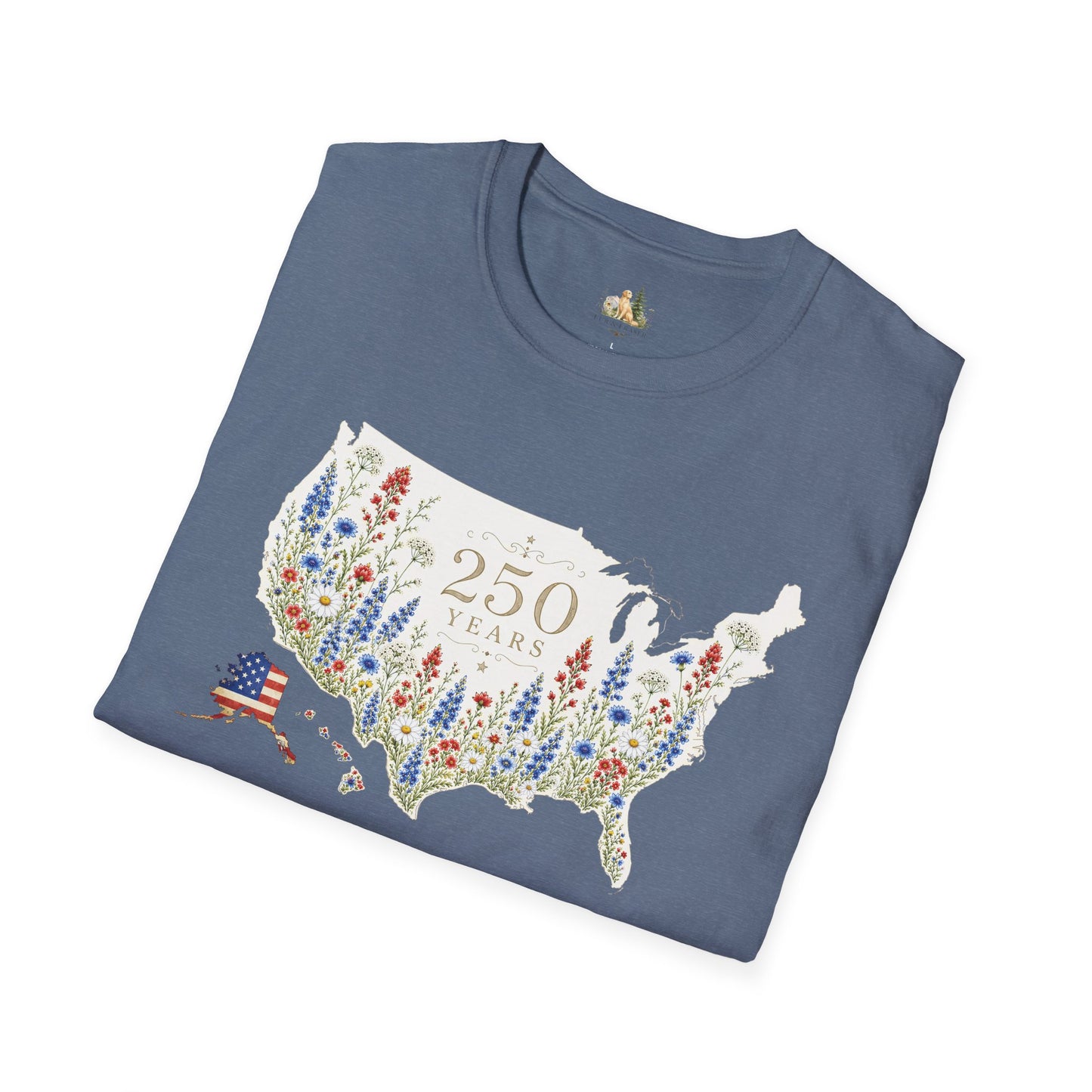 Unisex 250 Years USA Floral Map T-Shirt — Patriotic Anniversary Graphic Tee (Light weight Ulta Soft T-Shirt)
