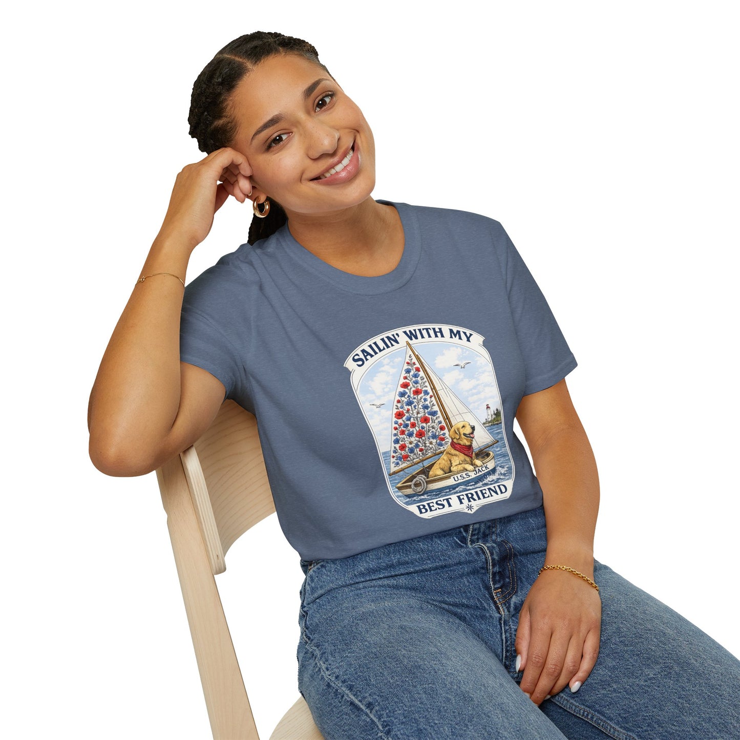 Sailing With My Best Friend dog sailboat T-Shirt | nautical pet lover tee (Light Weight, Ultra Soft Tee)