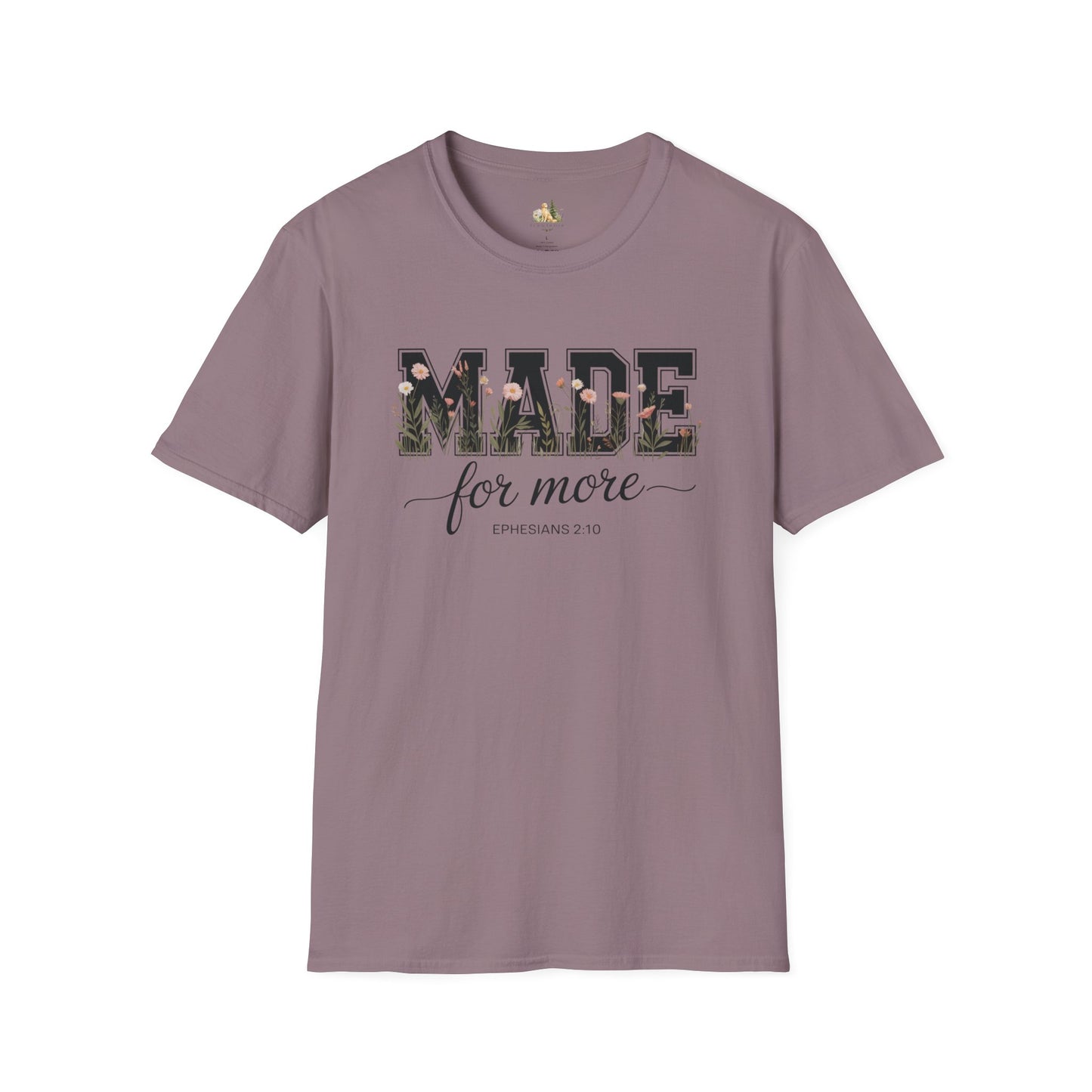 Made For More T-Shirt – Floral Script Christian Faith Tee (Ephesians 2:10) Light Weight, Ultra Soft Tee