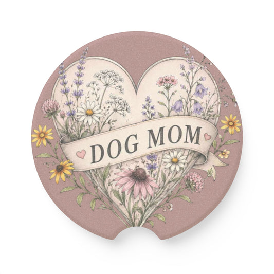 Dog Mom Soapstone Car Coaster — Floral Heart Automotive Drink Holder