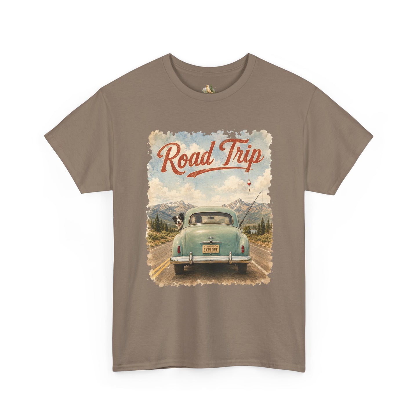 Road Trip Vintage Car T-Shirt - Retro Scenic Travel Tee (heavy Weight Tee)