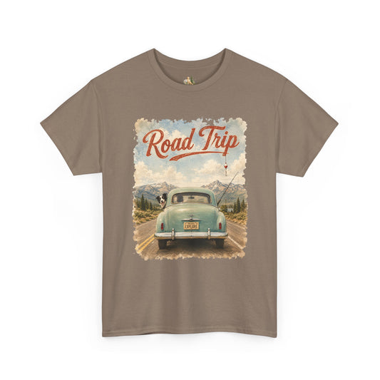 Road Trip Vintage Car T-Shirt - Retro Scenic Travel Tee (heavy Weight Tee)