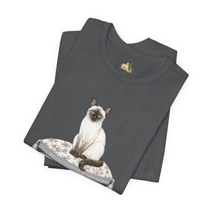 Siamese Cat on Floral Pillows T-Shirt | Vintage Pet Illustration