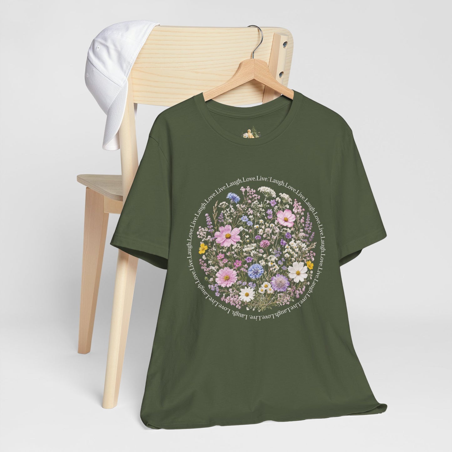 Wildflower Circle T-Shirt — Floral 'Love' Typography Tee