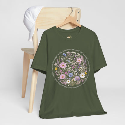 Wildflower Circle T-Shirt — Floral 'Love' Typography Tee