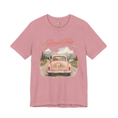 Road Trip Vintage Car T-Shirt — Retro Floral Scenic Drive Tee