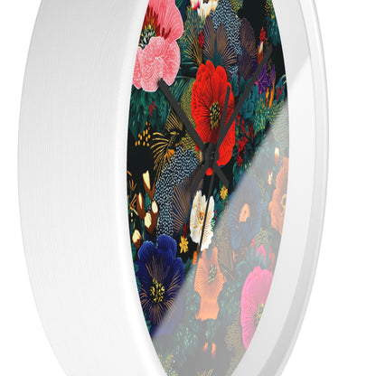 Floral Night Garden Wall Clock — Colorful Botanical Clock for Living Room & Bedroom