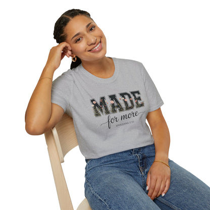 Made For More T-Shirt – Floral Script Christian Faith Tee (Ephesians 2:10) Light Weight, Ultra Soft Tee