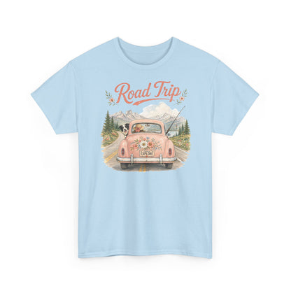 Road Trip Vintage Car T-Shirt — Retro Floral Scenic Drive Tee ( Heavy Weight Tee)