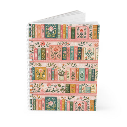 Floral Bookshelf Spiral Notebook — Vintage Botanical Journal for Writers & Students
