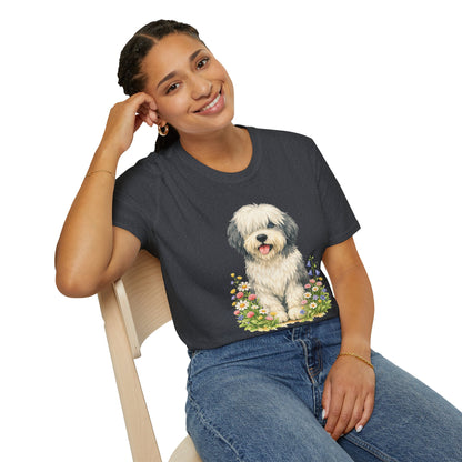 Old English Sheepdog Floral Tee — Cute Dog T‑Shirt for Dog Lovers (Light Weight, Ultra Soft Tee)
