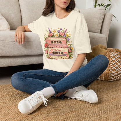 Retro Floral Cassette T-Shirt — Mix Tape Design for Music Lovers (Light Weight Ulta Soft Tee)