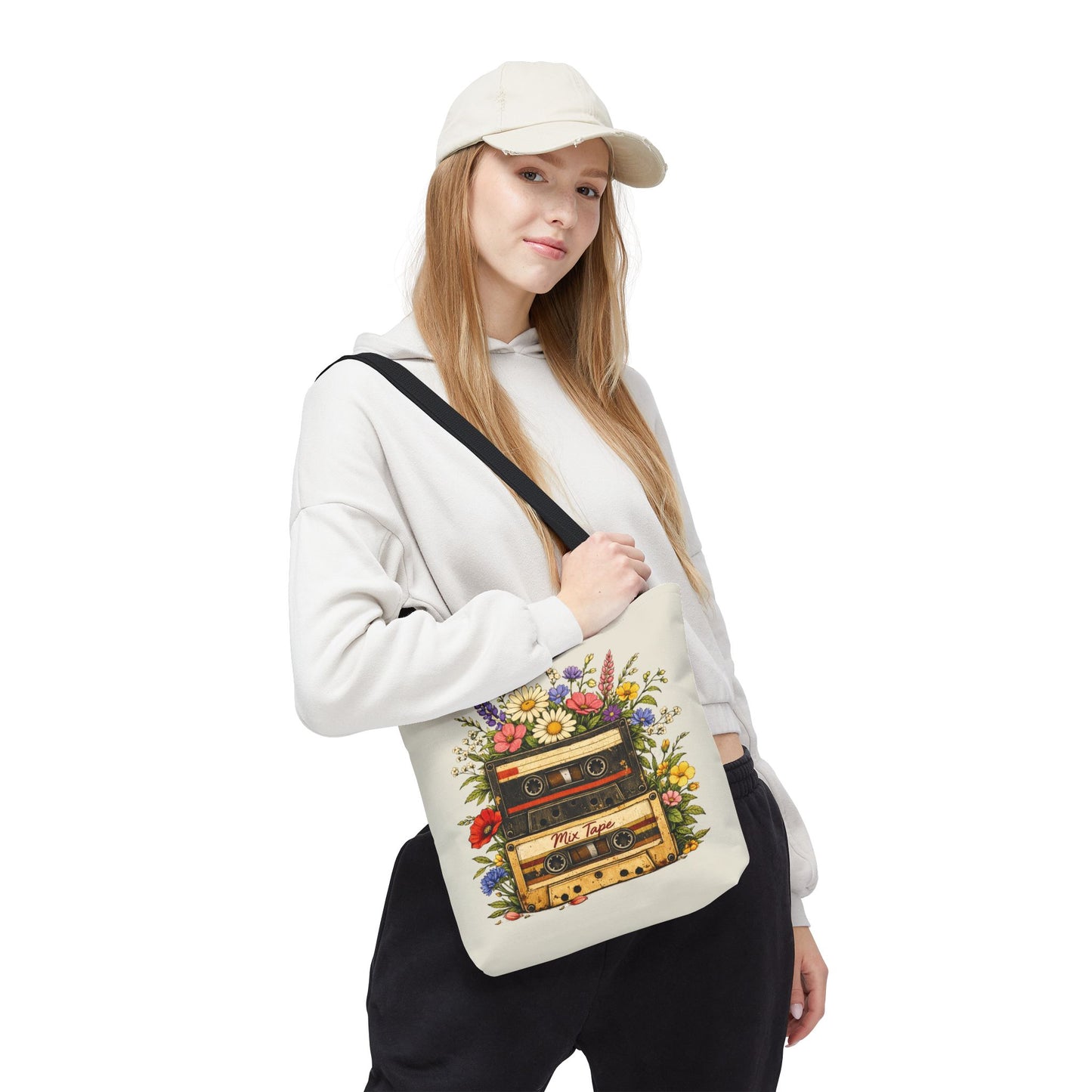 Retro Cassette Tote Bag — Floral 'Mix Tape' Vintage Music Tote