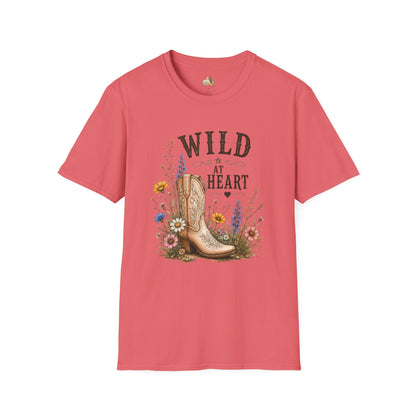 Wild at Heart Cowboy Boot T-Shirt – Floral Western Graphic Tee (Light Weight, Ultra Soft Tee)