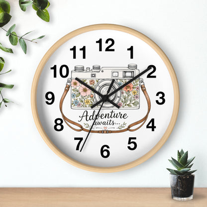 Floral Vintage Camera Wall Clock | Adventure Awaits, Floral Camera Clock
