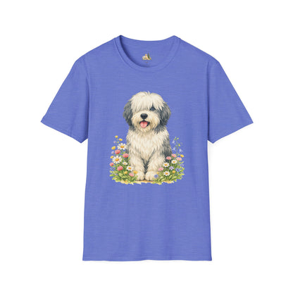 Old English Sheepdog Floral Tee — Cute Dog T‑Shirt for Dog Lovers (Light Weight, Ultra Soft Tee)