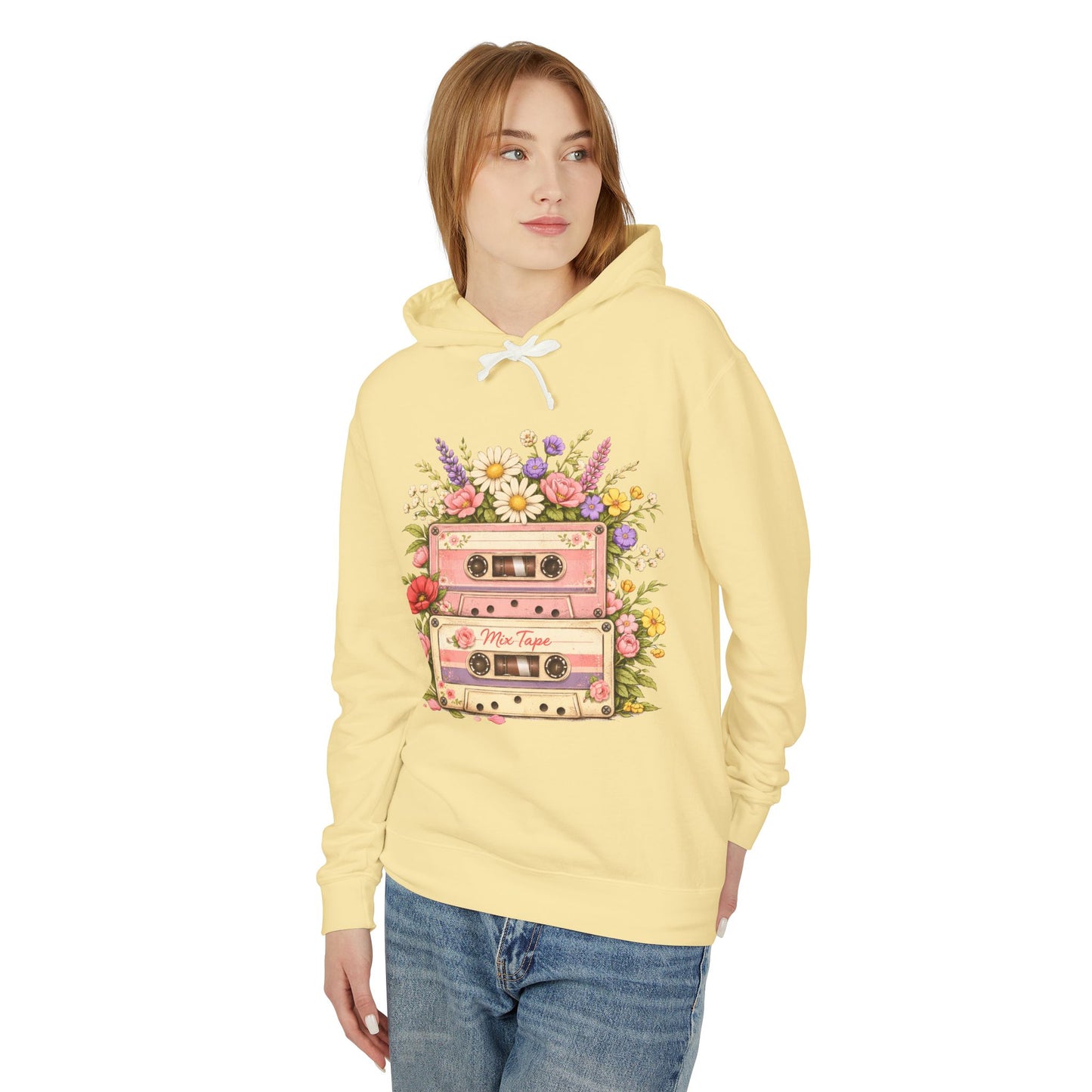 Vintage Cassette Floral Hoodie — Retro Tape 'Mix Tape' Sweatshirt