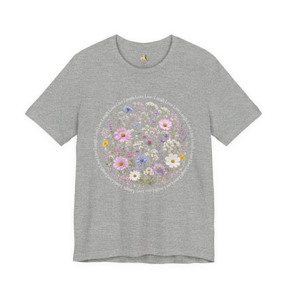 Wildflower Circle T-Shirt — Floral 'Love' Typography Tee
