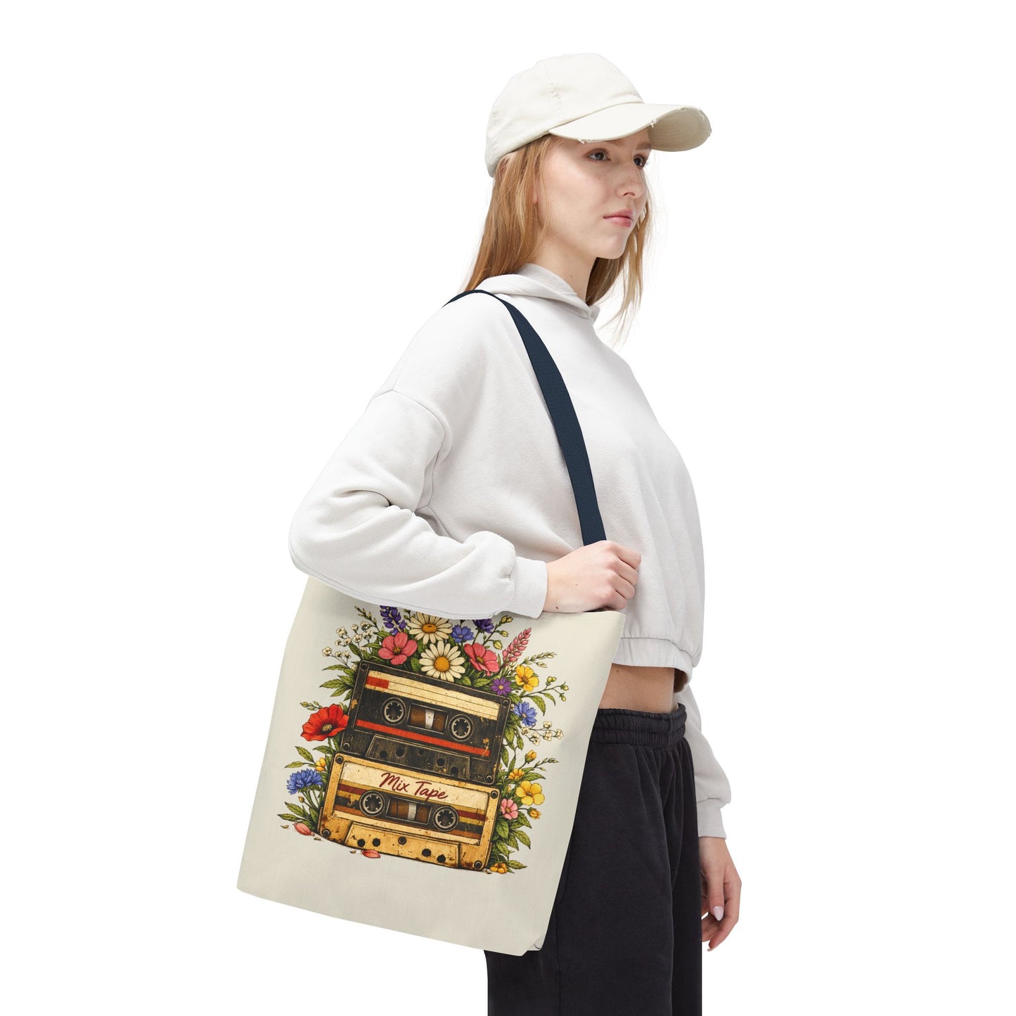Retro Cassette Tote Bag — Floral 'Mix Tape' Vintage Music Tote