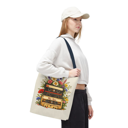 Retro Cassette Tote Bag — Floral 'Mix Tape' Vintage Music Tote