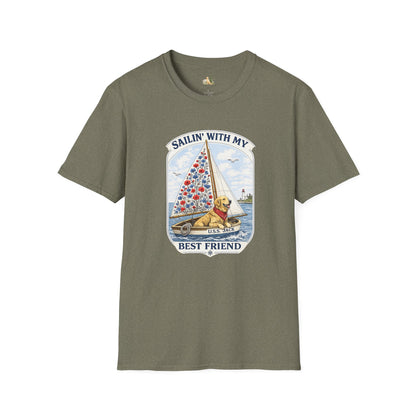 Sailing With My Best Friend dog sailboat T-Shirt | nautical pet lover tee (Light Weight, Ultra Soft Tee)