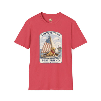 Sailin' With My Best Friend T-Shirt – Patriotic Labrador Dog Sailing Tee (Light Weight, Ultra Soft T-shirt)
