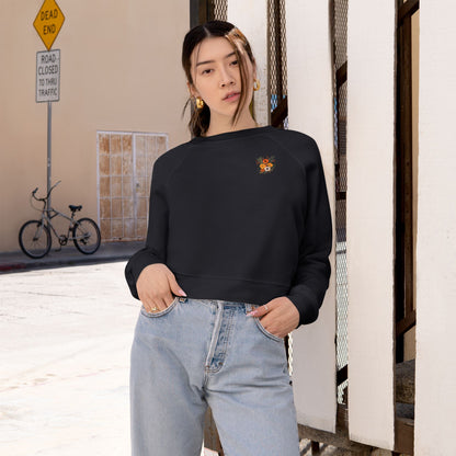 Cropped Pullover — Tiny Fiery Flowers Embroidered Fleece